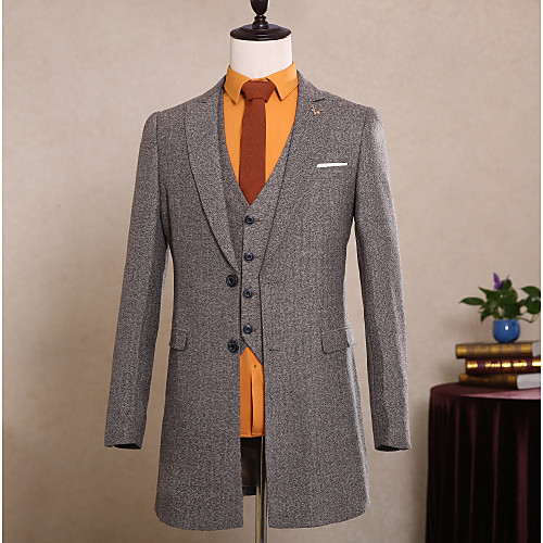 

Patterned Tailored Fit Polyester Suit - Slim Peak Single Breasted Two-buttons / Suits