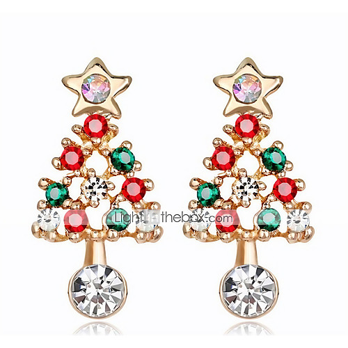 

Women's Cubic Zirconia Hoop Earrings Classic Christmas Tree Ladies Fashion Earrings Jewelry Gold / Silver For Christmas Party / Evening 1 Pair