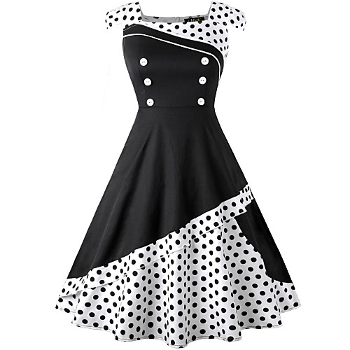 

Audrey Hepburn Polka Dots Dresses Retro Vintage 1950s Vacation Dress Summer Dress Rockabilly Prom Dress Women's Spandex Costume White / Black / Red Vintage Cosplay Sleeveless Knee Length