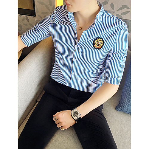 

Men's Shirt Striped Print Half Sleeve Daily Tops Red Light Blue