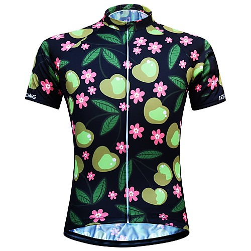 

JESOCYCLING Women's Short Sleeve Cycling Jersey Black Floral Botanical Bike Jersey Top Mountain Bike MTB Road Bike Cycling Breathable Quick Dry Moisture Wicking Sports Clothing Apparel / Stretchy