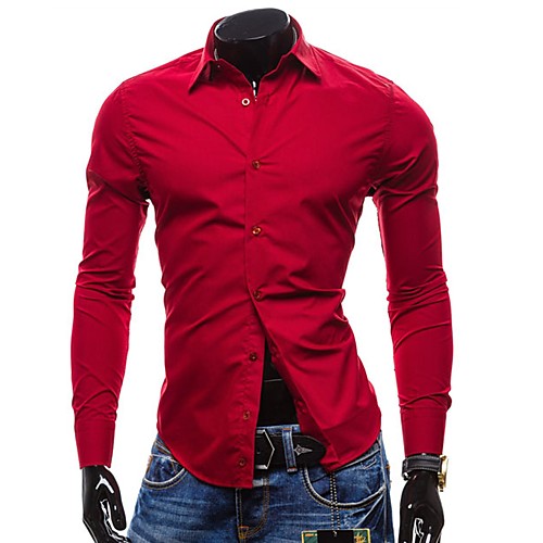

Men's Solid Colored Slim Shirt - Cotton Business Basic Daily Holiday Going out Classic Collar Red / Yellow / Army Green / Orange / Green / Light Green / Light Blue / Fall / Long Sleeve / Work