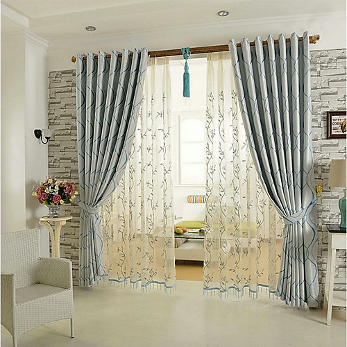 

Mediterranean Blackout Curtains Drapes Two Panels Curtain / Jacquard / Dining Room