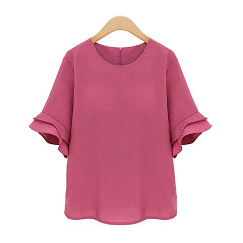 

Women's Blouse Solid Colored Plus Size Short Sleeve Weekend Tops Streetwear Black Blushing Pink