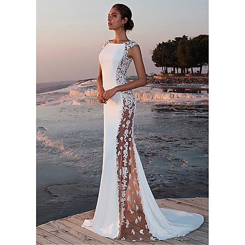 

Women's Bodycon Maxi long Dress White Sleeveless Solid Colored Lace Spring & Summer Round Neck Elegant 2021 S M L XL