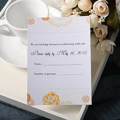 

Flat Card Wedding Invitations 20 - Response Cards Floral Style Pearl Paper