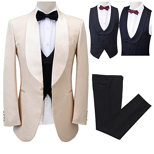 

Patterned Tailored Fit Polyester Suit - Shawl Collar Single Breasted One-button / Suits