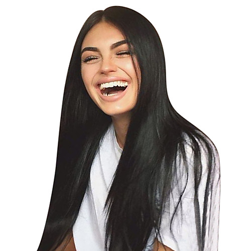 

Virgin Human Hair Unprocessed Human Hair Lace Front Wig Middle Part Free Part Kardashian style Brazilian Hair Straight Natural Black Wig 130% Density 8-30 inch with Baby Hair For Black Women