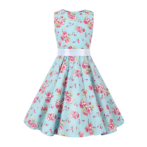 

Audrey Hepburn Floral Style Vintage Vintage Inspired Hepburn Dress JSK / Jumper Skirt Girls' Kid's Costume Blue Vintage Cosplay Party / Evening Family Gathering Festival Sleeveless Above Knee Knee