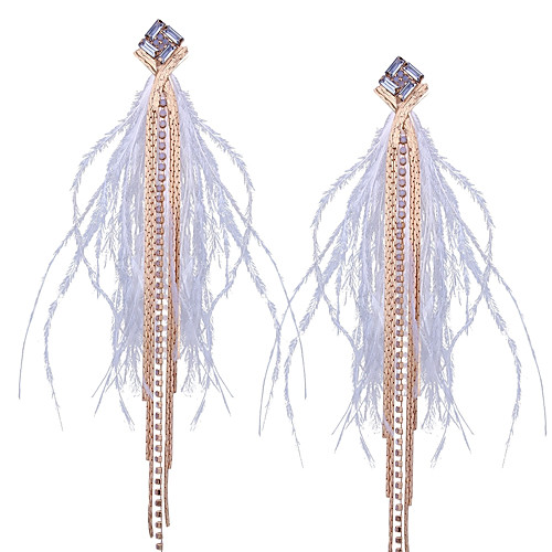

Women's White Drop Earrings Tassel Fringe Feather British Boho Feather Earrings Jewelry Gold For Stage Prom Promise 1 Pair