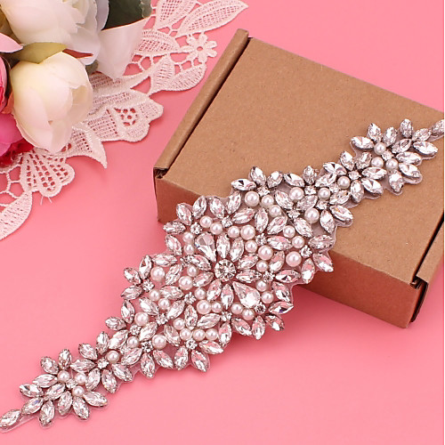 

Silver-Plated Wedding / Party / Evening Sash With Imitation Pearl / Appliques / Crystals / Rhinestones Women's Sashes