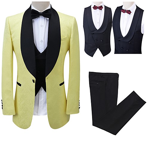 

Patterned Tailored Fit Polyester Suit - Shawl Collar Single Breasted One-button / Suits