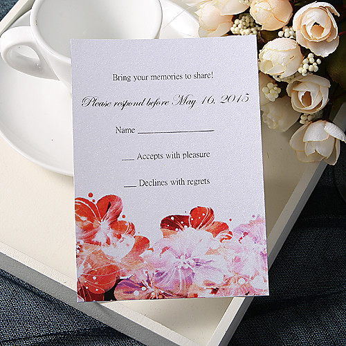 

Flat Card Wedding Invitations 20 - Response Cards Floral Style Pearl Paper