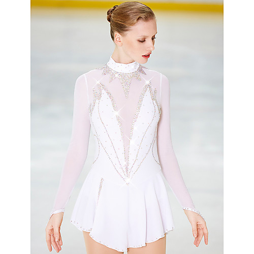 

Figure Skating Dress Women's Girls' Ice Skating Dress Light Yellow White Red Open Back Spandex High Elasticity Competition Skating Wear Handmade Ice Skating Figure Skating