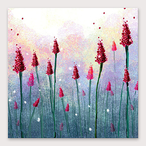 

Oil Painting Hand Painted Square Floral / Botanical Modern Stretched Canvas