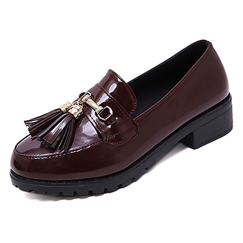 

Women's Loafers & Slip-Ons Low Heel Casual Daily Patent Leather Tassel Solid Colored Black Burgundy