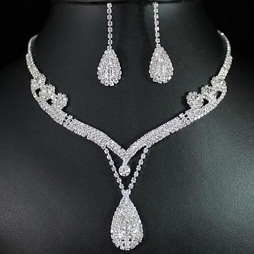 

Women's Drop Earrings Necklace Tennis Chain Pear European Trendy Elegant Rhinestone Earrings Jewelry Silver For Wedding Party 1 set