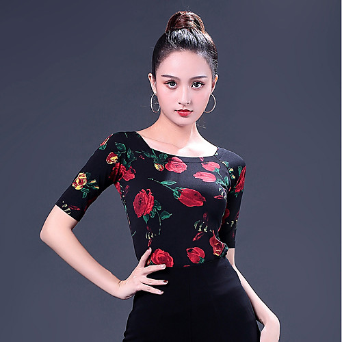 

Ballroom Dance Top Pattern / Print Women's Performance Half Sleeve Ice Silk