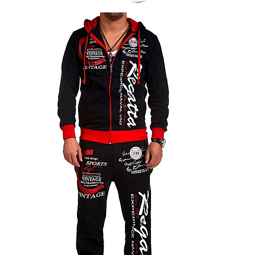 

Men's Activewear Set / Hoodie Letter Print Hooded Basic Long Sleeve Blue Red Light gray M L XL XXL XXXL