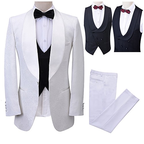 

Patterned Tailored Fit Polyester Suit - Shawl Collar Single Breasted One-button / Suits