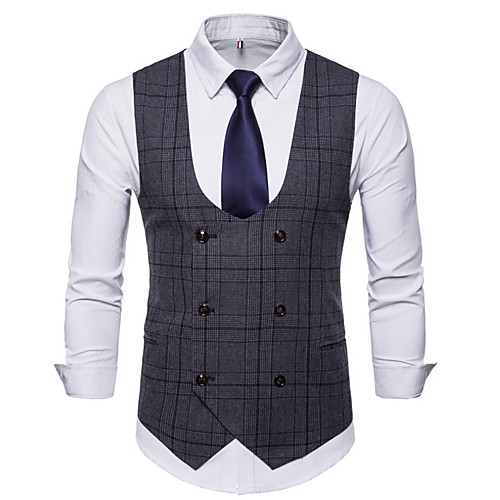 

Men's Work Business Spring / Fall / Winter Regular Vest, Plaid V Neck Sleeveless Polyester Brown / Dark Gray / Light gray / Slim