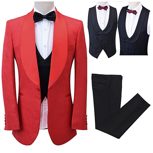 

Patterned Tailored Fit Polyester Suit - Shawl Collar Single Breasted One-button / Suits