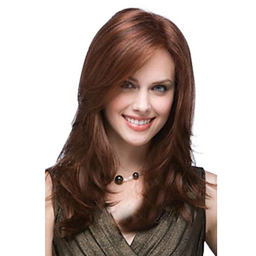 

Straight Loose Curl Side Part Wig Medium Length Brown / Burgundy Synthetic Hair 53 inch Women's Women Brown
