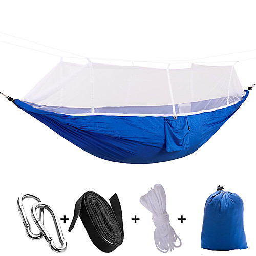 

Camping Hammock with Mosquito Net Outdoor Quick Dry Anti-Mosquito Breathability Wearable Parachute Nylon for 2 person Fishing Camping Blue Blushing Pink Fuchsia Two Ways To Use