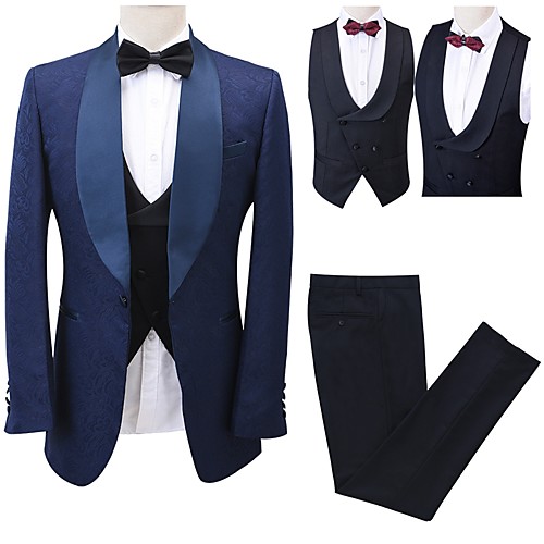 

Patterned Tailored Fit Polyester Suit - Shawl Collar Single Breasted One-button / Suits