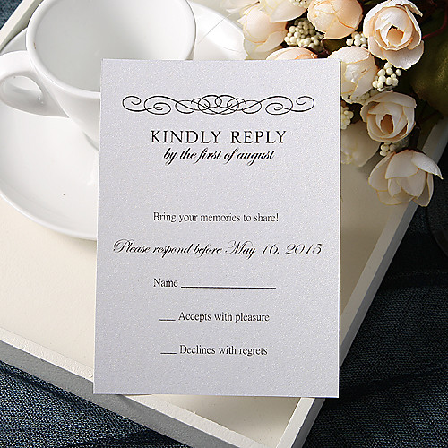 

Flat Card Wedding Invitations 20 - Response Cards Floral Style Pearl Paper