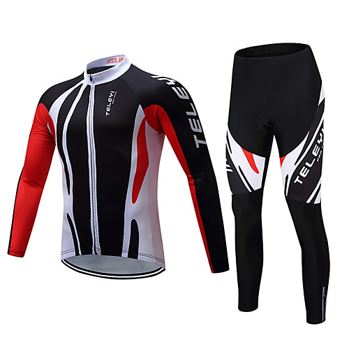 

Men's Long Sleeve Cycling Jersey with Tights Winter Fleece Polyester Black / Red Bike Clothing Suit Fleece Lining Breathable Warm Sports Solid Color Mountain Bike MTB Road Bike Cycling Clothing