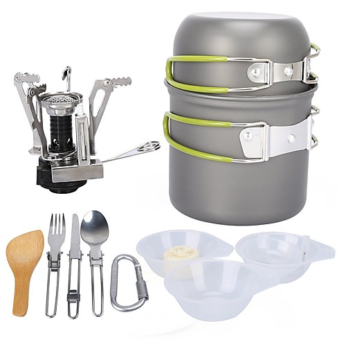 

ARDI Camping Cookware Mess Kit Camping Pot Dinnerware Set Pot Rack & Accessories Utensils Lightweight for 1 - 2 person Stainless steel Aluminium Alloy Outdoor Hiking Camping Green