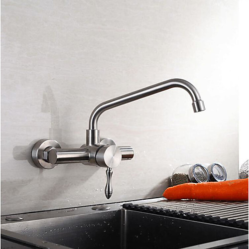 

Single Handle Kitchen Faucet ,Silvery Wall Mounted Two Holes Standard Spout,Stainless Steel Contemporary Kitchen Taps with Hot and Cold Water