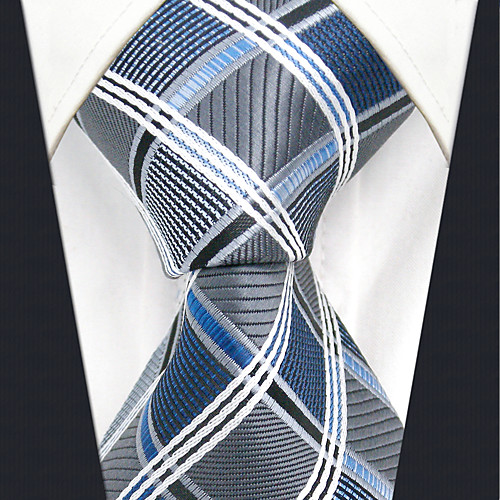 

Men's Party / Work / Basic Necktie - Check / Jacquard Blue & White