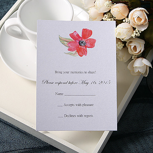 

Flat Card Wedding Invitations 20 - Response Cards Floral Style Pearl Paper