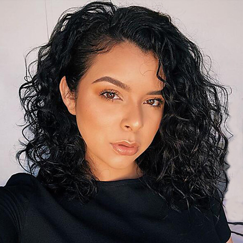 

Human Hair Lace Front Wig Bob Short Bob style Brazilian Hair Curly Wavy Black Wig 130% Density with Baby Hair Natural Hairline For Black Women 100% Virgin 100% Hand Tied Women's Short Human Hair Lace