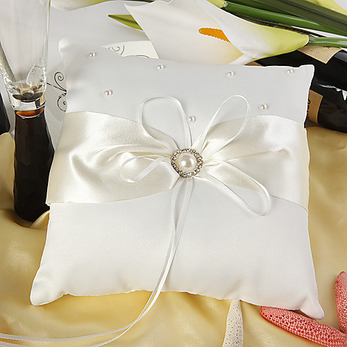 

Silk Like Satin Faux Pearl / Satin Bow / Beading Satin Ring Pillow Wedding All Seasons