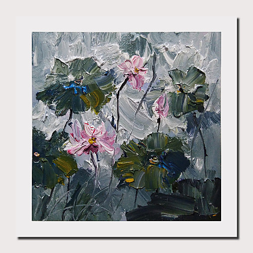 

Oil Painting Hand Painted Square Abstract Floral / Botanical Comtemporary Modern Stretched Canvas