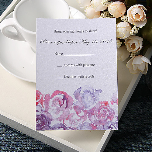 

Flat Card Wedding Invitations 20 - Response Cards Floral Style Pearl Paper