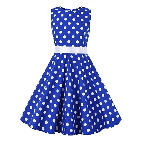 

Audrey Hepburn Floral Style Vintage Vintage Inspired Hepburn Dress JSK / Jumper Skirt Girls' Kid's Costume Blue / White Vintage Cosplay Party / Evening Family Gathering Festival Sleeveless Above Knee