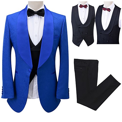 

Patterned Tailored Fit Polyester Suit - Shawl Collar Single Breasted One-button / Suits