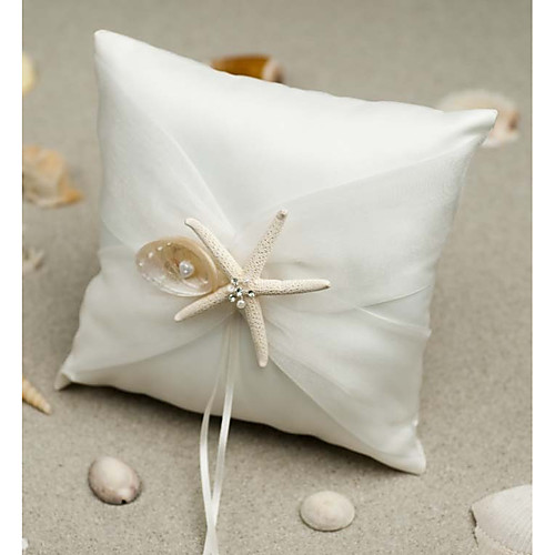 

Silk Like Satin Starfish and Seashell Satin Ring Pillow Wedding All Seasons