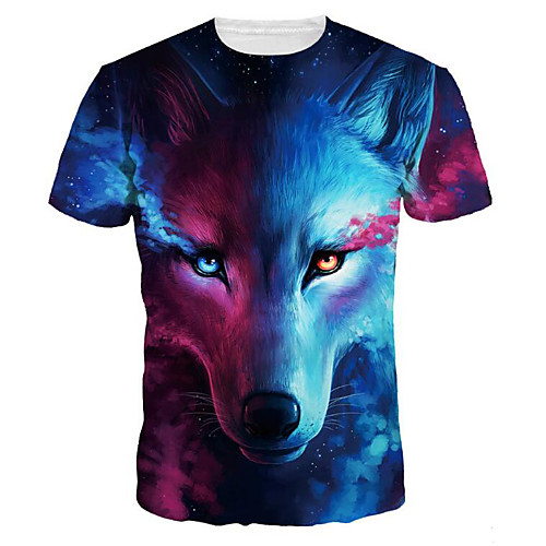 

Men's Graphic Animal Wolf Print T-shirt Basic Exaggerated Daily Going out Round Neck Blue / Summer / Short Sleeve