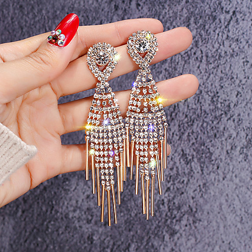 

Women's White Cubic Zirconia tiny diamond Drop Earrings Long European everyday Iced Out Rhinestone Gold Plated Earrings Jewelry Gold For Street 1 Pair