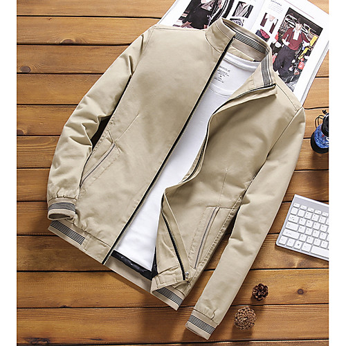 

Men's Daily Basic Fall Plus Size Regular Jacket, Solid Colored Stand Long Sleeve Polyester Black / Wine / Yellow