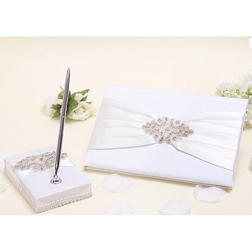 

Guest Book / Pen Set Wedding With Crystal / Rhinestone / Ruche Guest Book / Pen Set