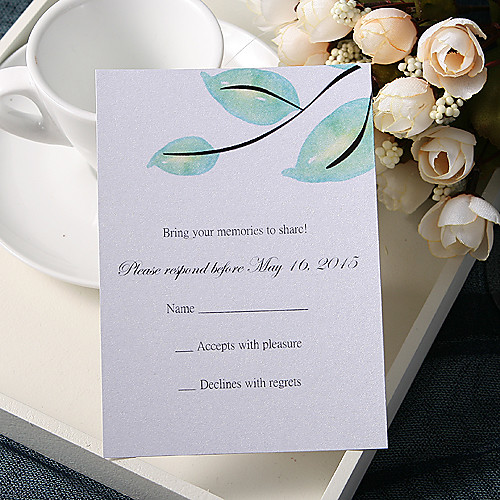 

Flat Card Wedding Invitations 20 - Response Cards Floral Style Pearl Paper