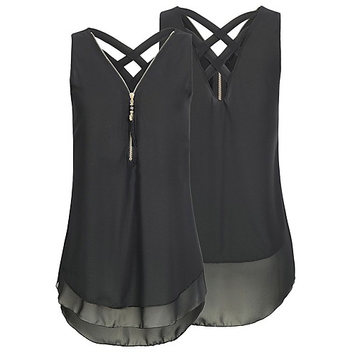 

Women's Blouse Color Block Sexy Plus Size Chiffon Zipper Sleeveless Daily Tops White Black Blue