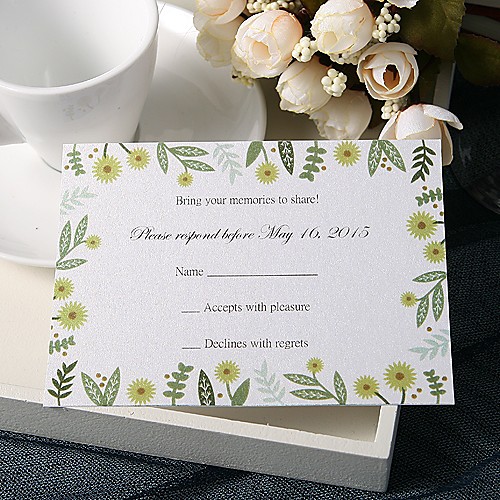 

Flat Card Wedding Invitations 20 - Response Cards Floral Style Pearl Paper