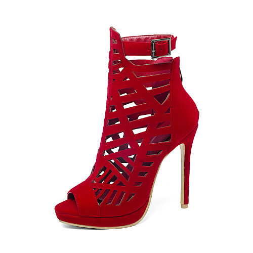 

Women's Sandals Roman Shoes Gladiator Sandals Plus Size Stiletto Heel Peep Toe High Heel Sandals Vintage Roman Shoes Wedding Party & Evening Walking Shoes Suede Buckle Solid Colored Dark Red Black